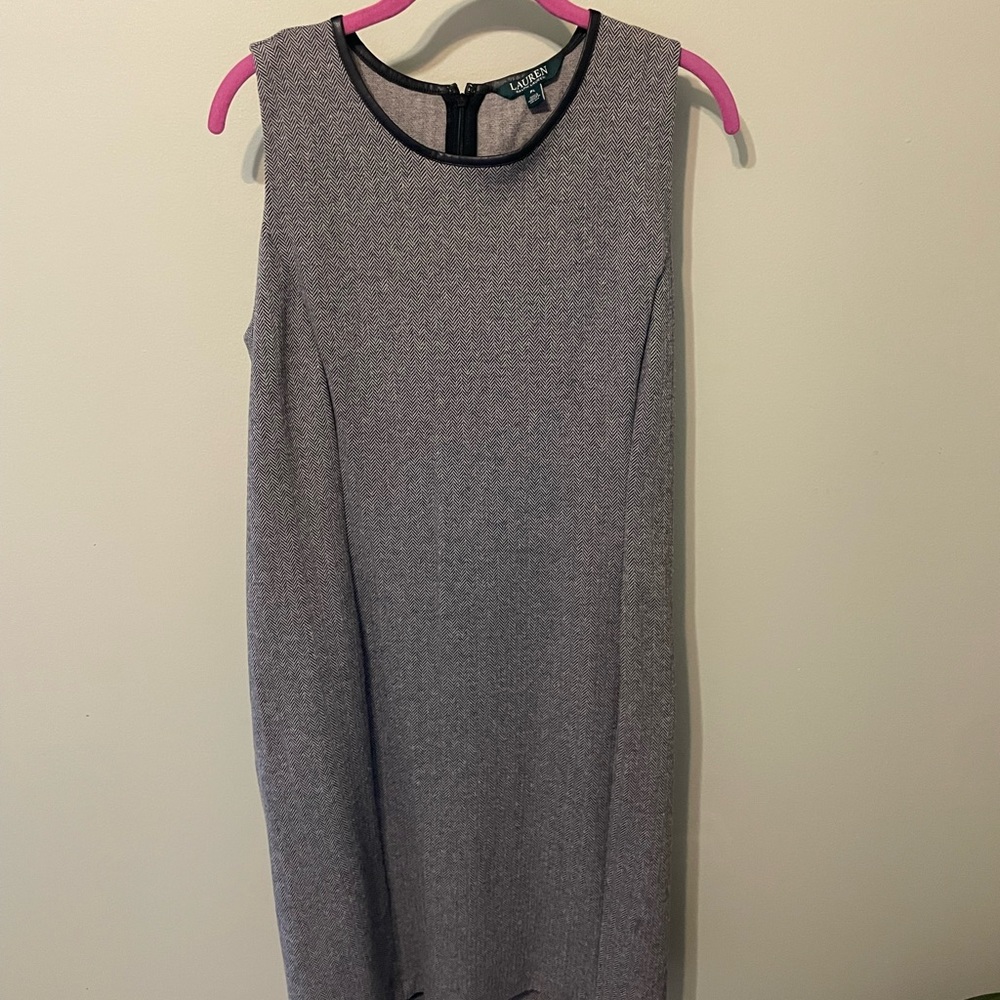 Black and gray dress faux leather neck line Ralph Lauren